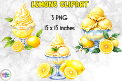 Watercolour Lemon Sorbet Clipart, Vibrant Lemons PNG Product Image 1