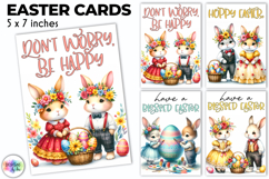 Easter Bunny Greeting Cards Cute Boho Printable, Hippie PNG Product Image 1