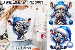 Cute Winter Animals in Blue Hat Clipart, Baby Zebra PNG Product Image 1