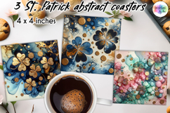 St. Patrick’s Day Clover Coasters, Alcohol Ink Shamrocks PNG Product Image 1