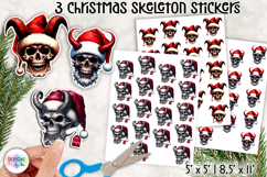 Funny Christmas Skeleton Stickers | Santa Skull Clipart Product Image 1