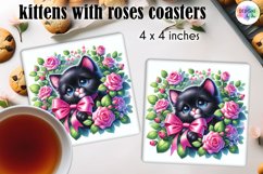 Cute Kitten with Pink Roses and Butterfly Coaster Design Product Image 1