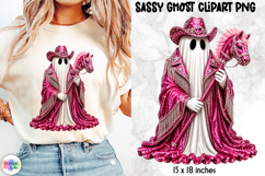 Pink Glitter Cowgirl Ghost PNG Halloween Clipart Product Image 1