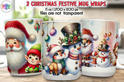 Cute Christmas Mug Wrap with Santa, Snowman and Reindeer Product Image 1