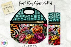 Flowers on Animal Print Lunch Bag Design, Embossed Leather Product Image 1