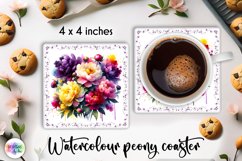 Watercolour Peonies Coaster Bundle | Peony Flowers PNG Product Image 15