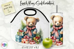 Watercolour Teddy Bear Lunch Bag Print | Christmas Lunch Bag Product Image 1