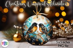 Chickadee Birds Ornament Print | Alcohol Ink Golden Ornament Product Image 1
