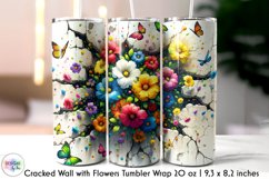 3D Cracked Wall Flowers Tumbler Wrap, Floral Tumbler Design Product Image 1