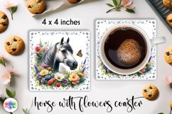 Watercolour Horse Coaster, Horse with Flowers Coaster Print Product Image 1