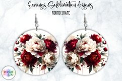 Peony Earrings Sublimation | Round Earrings PNG | Flowers Product Image 1
