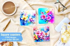 Flowers Sublimation | Watercolor Floral Square Coaster PNG Product Image 1
