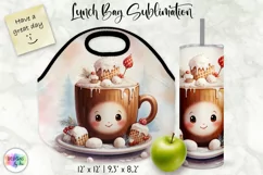 Christmas Lunch Bag Print | Kawaii Hot Chocolate and Cookies Product Image 1