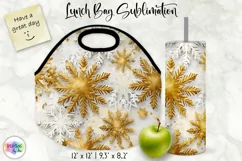 Shimmering Golden Snowflakes Lunch Bag | Snowflakes Tumbler Product Image 1