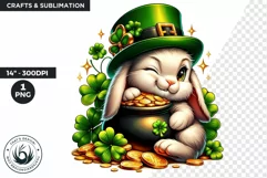 St Patricks Day Bunny Clipart, pot of gold ,shamrock, rabbit Product Image 1