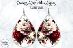 Peony Earrings Sublimation | Watercolour Peonies | Teardrop Product Image 1
