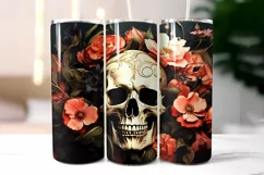 Scull with Flowers Tumbler Wrap | Vintage Halloween Design Product Image 2