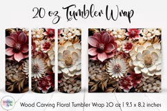 Colourful 3d Wood Carving Effect Floral Tumbler Wrap Product Image 1