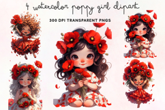 Watercolor Poppy Girl Clipart PNG Product Image 1