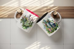12 watercolor urban skyscrapers tall buildings jungle foliage modern cityscape city design wrap sublimation bundle for mug