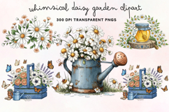 Whimsical Daisy Garden Clipart PNG Product Image 1