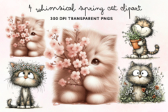 Whimsical Spring Cat Clipart PNG Product Image 1