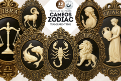 Vintage Zodiac Cameo Clipart Antique Horoscope Graphics PNG Product Image 1