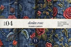 Embroidered Denim Digital Paper| Rose Denim Pattern Product Image 1