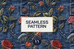 Embroidered Denim Digital Paper| Rose Denim Pattern Product Image 3