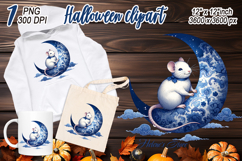 Funny Halloween rat clipart| Blue moon in night shirt design Product Image 1
