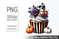 Cupcake With A Halloween Skull, Halloween Clipart PNG File Product Image 1