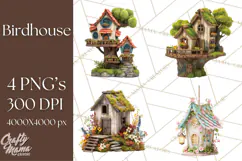 Cottagecore Birdhouse Clipart PNG, Whimsical Fairy Houses Product Image 1