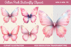 Gilter Pink Butterfly Clipart PNG Product Image 1