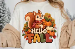 Hello Fall Squirrel and Pumpkin PNG, Cute Autumn Woodland Product Image 2