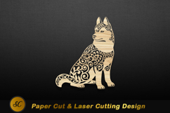 Ornate wooden husky sitting decorative Laser cut Product Image 1