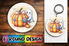 Cozy Round Keychain PNG Magic, Pumpkin Watercolor Product Image 1