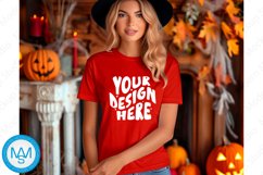 Red women Tshirt Mockup, Halloween tshirt mockup,fall mockup Product Image 1