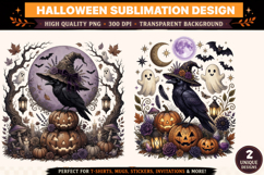 Halloween Raven Witch PNG | Gothic Crow Pumpkin Ghost Product Image 1