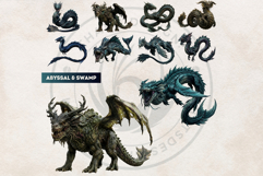 Fantasy Dragons Cliparts, Mythical Monster PNG Product Image 13