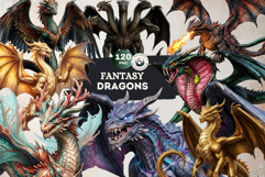 Fantasy Dragons Cliparts, Mythical Monster PNG Product Image 1