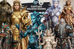 Fantasy Dragons riders Cliparts, RPG Warrior PNG Product Image 1