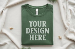 Christmas Bella Canvas 3001 Forest Green Folded Tshirt Mocku Product Image 1
