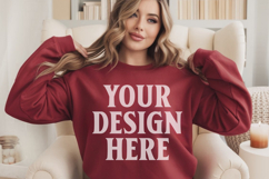 Gildan 18000 Cardinal Red Mockup , Crewneck Sweatshirt Boho Product Image 1