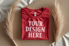 Gildan 64000 Red Folded Tshirt Mockup Product Image 1