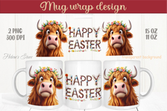 Easter highland cow with bunny mug wrap sublimation design Product Image 1