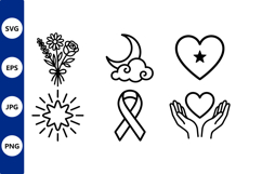 Line art bouquet moon star heart ribbon icons vector Product Image 1