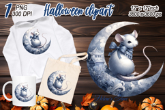 Funny Halloween rat clipart| Blue moon in night shirt design Product Image 1