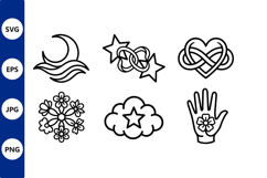 Celestial moon stars heart flower line art icons vector Product Image 1