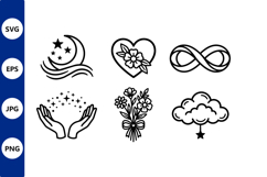 Floral Heart Infinity Moon Star Line Art Icons Product Image 1