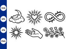 Celestial moon heart infinity flower hand vector icons Product Image 1